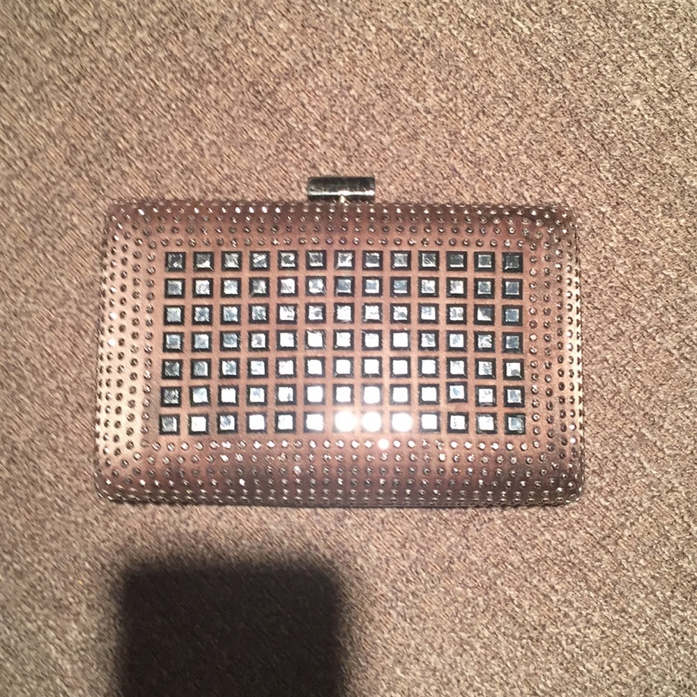 Taupe and silver gem clutch
